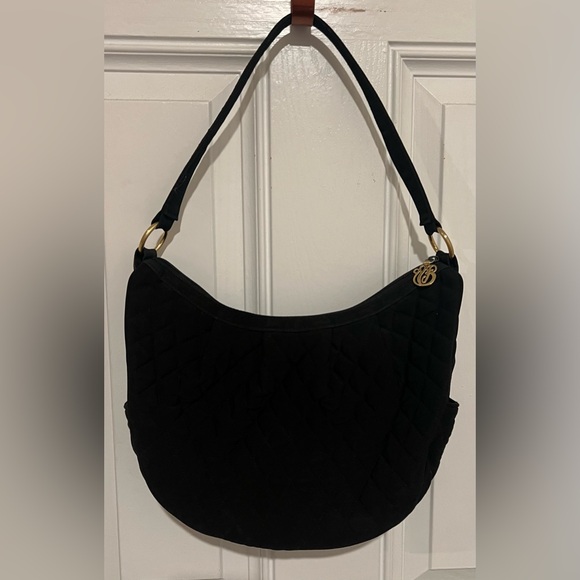 VERA BRADLEY SOLID BLACK QUILTED HOBO PURSE SHOULDER BAG TOTE GOLD HARDWARE - Picture 2 of 15